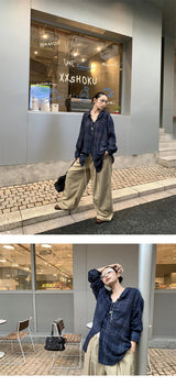 プリーツロングスリーブルーズフィットシャツTシャツ