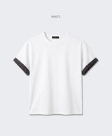 ロールスリーブクロップド半袖Tシャツ ホワイト
