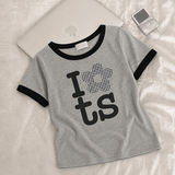 チェック フラワー クロップ リンガー ショートスリーブ Tシャツ (3 colors)