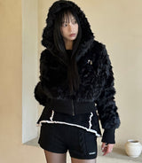 Bunny Cropped Fur Hooded Jumper