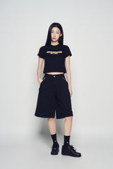 25SS FLAME LOGO SHORT CROP SLEEVE T-SHIRT BLACK