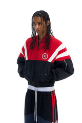 カラーブロックバンバーパッファージャケット