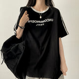 UN レタリングトラックラインオーバーサイズフィット半袖Tシャツ
