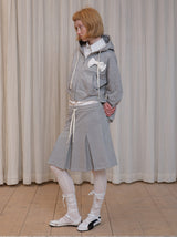 rirri Charcoal Heavyweight 100% Cotton Bow-Detailed Hoodie Set (Zippered Hooded Sweatshirt + Pleated Skirt)