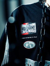 HIERARCHY STUDIOS TMTNW - ブラックフォーストライプボクシーオーバーサイズTシャツ