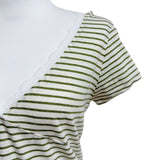 (3color) Lace Stripe Hood Short Sleeve Tee