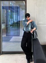  Lebey Daily Back Banding Wide Denim Pants