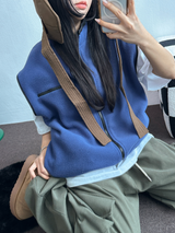 FLEECE LAYERED VEST ZIP UP💚💙🖤🧡4COLOR
