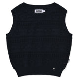 RIBBON CROCHET CROP KNIT VEST [DARK NAVY]
