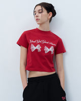 ツインリボンクロップTシャツ　レッド