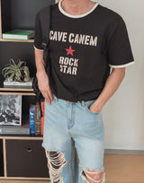 Rokdon Star Lettering Ringer Short Sleeve T-shirt
