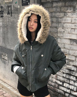 Kait Snap Button Stitch Oversized Fur Parka Jacket