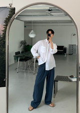 No-Mace Back Banding Two-Tuck Linen Wide Pants