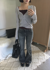 Ink Black Mid-Rise Semi-Bootcut Denim Jeans