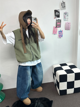 FLEECE LAYERED VEST ZIP UP💚💙🖤🧡4COLOR