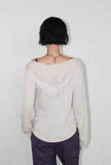 BOAT-NECK SHIRRING HOOD TOP