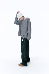 (BASE) STRIPE POCKET LONG SLEEVE (GRAY)