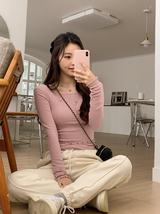 Wave Frill Sleeveless + Long Sleeve T-Shirt Set (4color)