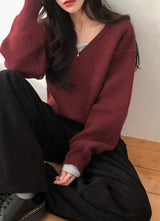 ラウンドネック Or Vネックのデイリーベーシックニット (10color)