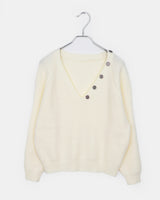 Seon Muffler Two-Way Button V-Neck Knit