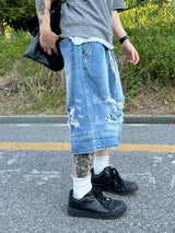 Double destroyed denim bermuda pants 1C