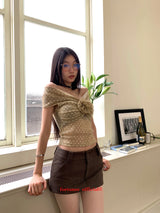 Flower dot see-through off-shoulder top