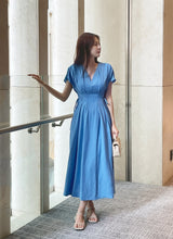 Javet V-Neck Pintuck Flare Long One Piece
