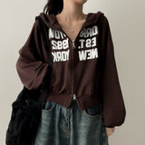 New York Lettering Two Way Cropped Hooded Zip-Up