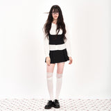 RIBBON FRILLY WAIST VEST - BLACK