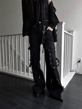 unique strap cargo bootcut pants