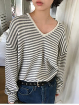 Cebu striped V-neck knit (2color)