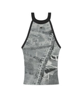 DENIM PRINTED HALTER KNIT
