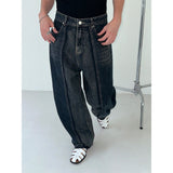 [UNISEX] Cut off line wide denim pants (2color)