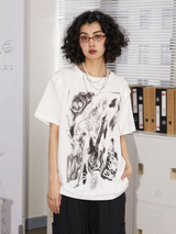 ルーズラウンドネックセミデタッチャブル半袖Tシャツ