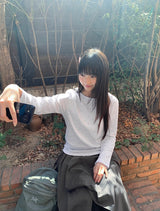 26SS★ [BAONHAUS] Sorea Flower Ribbed Long Sleeve Tee