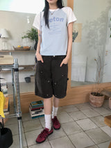 Chakin ダブルニーリベットバミューダショートデニムパンツ