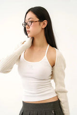 Jewel cross back tank top - white  