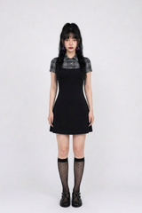 BACK OPEN FLARE MINI DRESS IN BLACK
