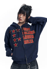 Star Lettering Patch Hoodie Zip-Up - Navy