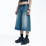Star 8-part denim bermuda pants - DEEP BLUE