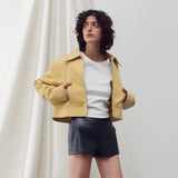 STITCH DETAILED BOMBER JACKET MUSTARD