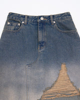DESTROYED DENIM SKIRT