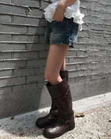 Washing leather buckle long boots