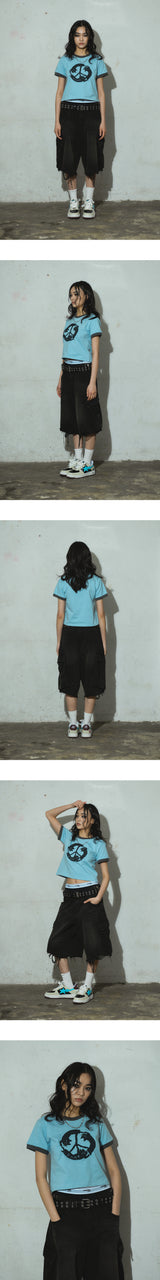 Purrfect Peace Ringer Crop T-Shirt_Sky Blue