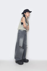 destroyed balloon denim pants