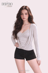 Mood Gray Shirring Layered Two-Piece Top
