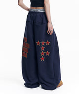 Star Lettering Patch Sweat Pants - Navy