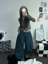 STRIPE SLIN クロップドフーディージップアップ 🤎❤🩶🖤3COLOR