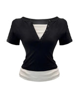 Jena layered button T (3color)
