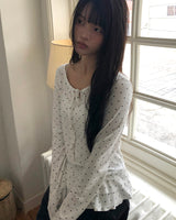 Madin Ribbon Dot Frill Long Sleeve T-Shirt